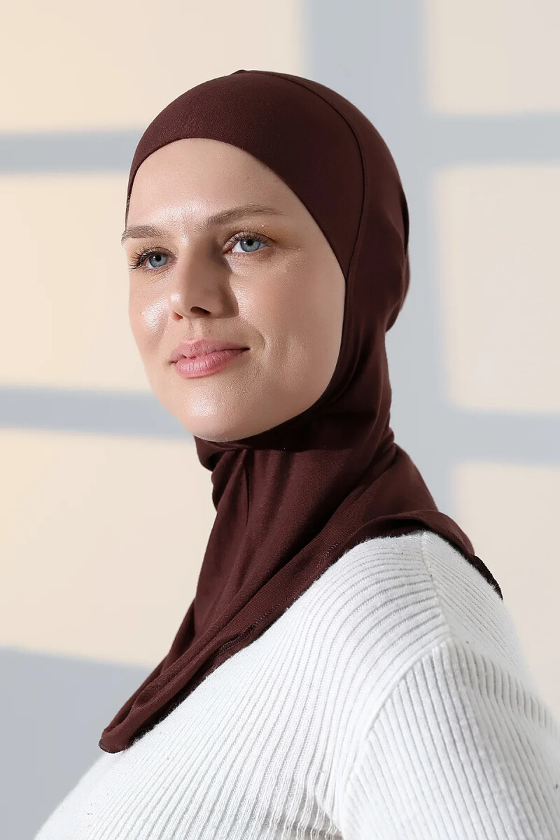 Pratik Boyunluklu Geçmeli Büyük Tesettür Bone - Kahve - ihvanonline