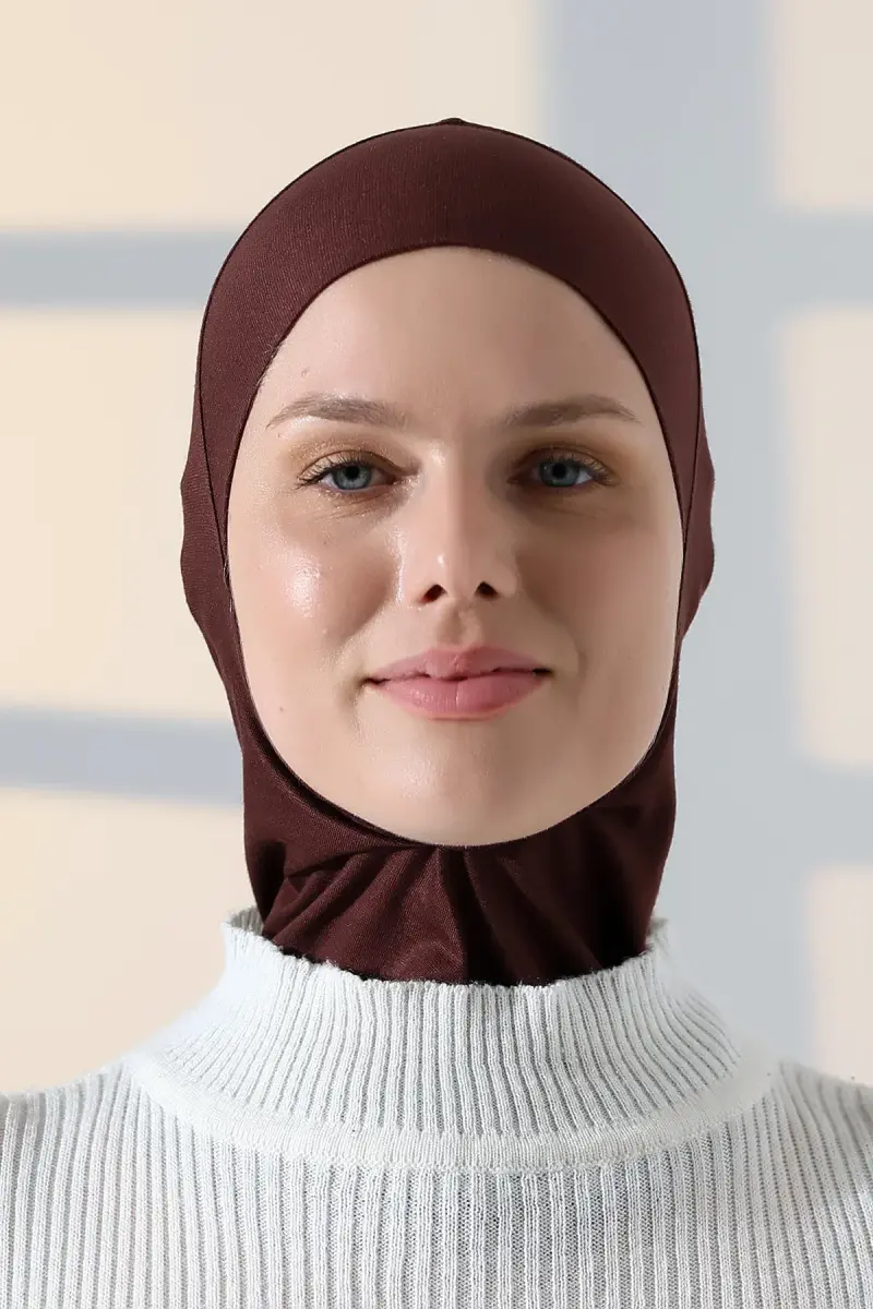 Pratik Boyunluklu Geçmeli Büyük Tesettür Bone - Kahve - 5