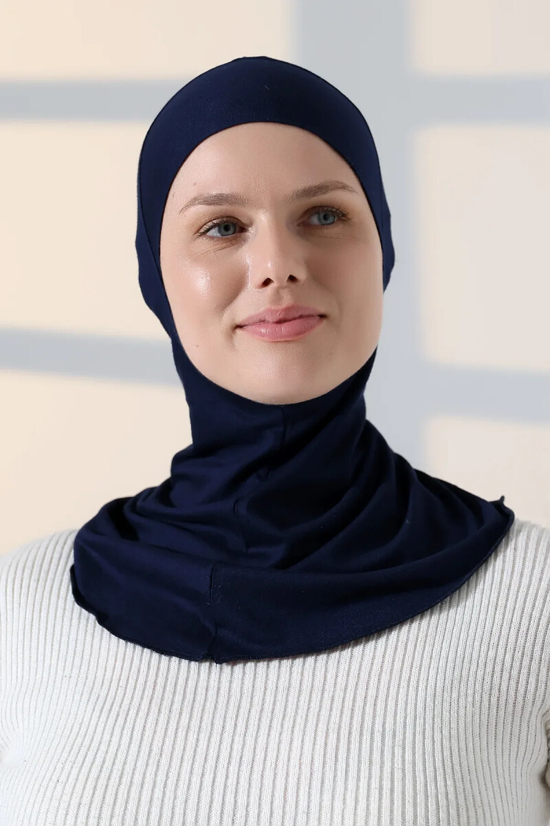 Pratik Boyunluklu Geçmeli Büyük Tesettür Bone - Lacivert - ihvanonline