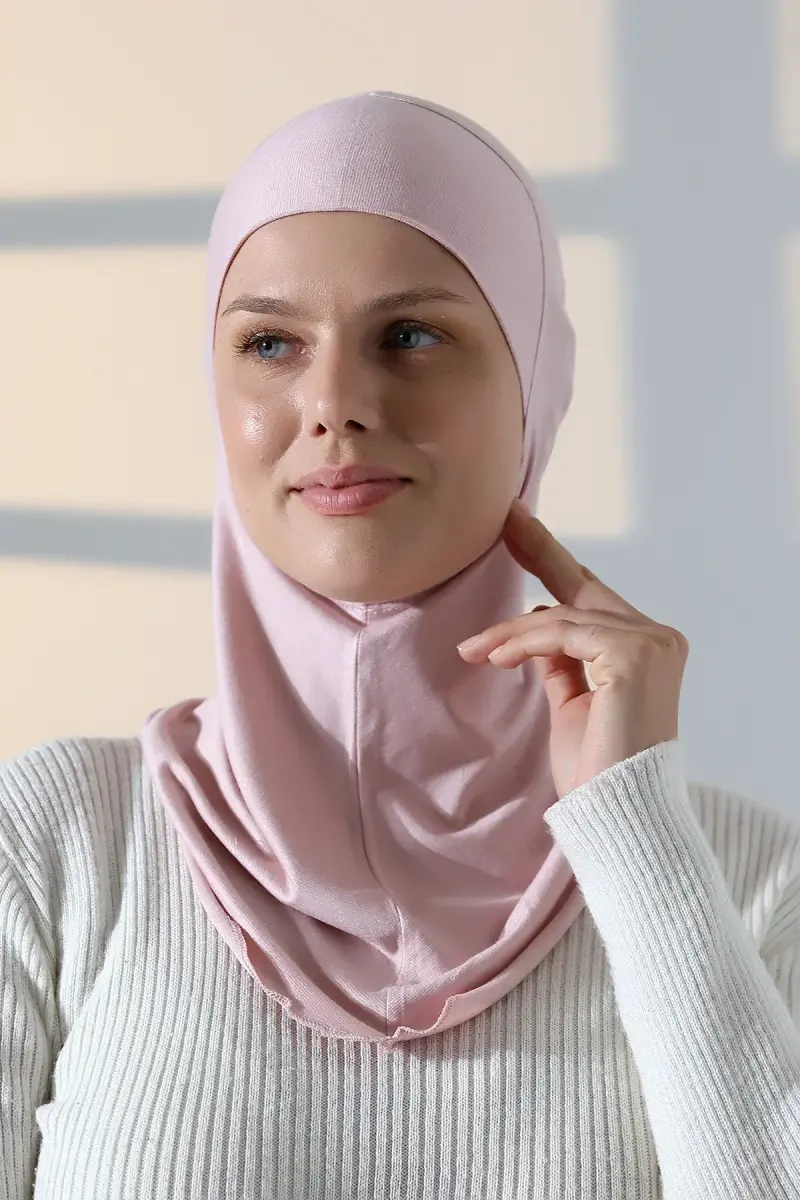 Pratik Boyunluklu Geçmeli Büyük Tesettür Bone - Pembe - 2