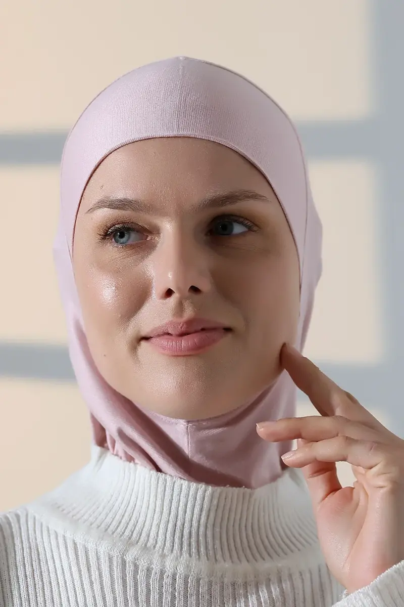 Pratik Boyunluklu Geçmeli Büyük Tesettür Bone - Pembe - 3