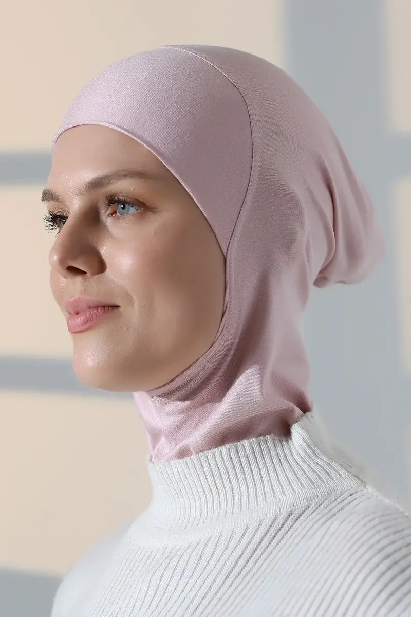 Pratik Boyunluklu Geçmeli Büyük Tesettür Bone - Pembe - 5