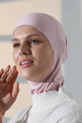 Pratik Boyunluklu Geçmeli Büyük Tesettür Bone - Pembe - 6