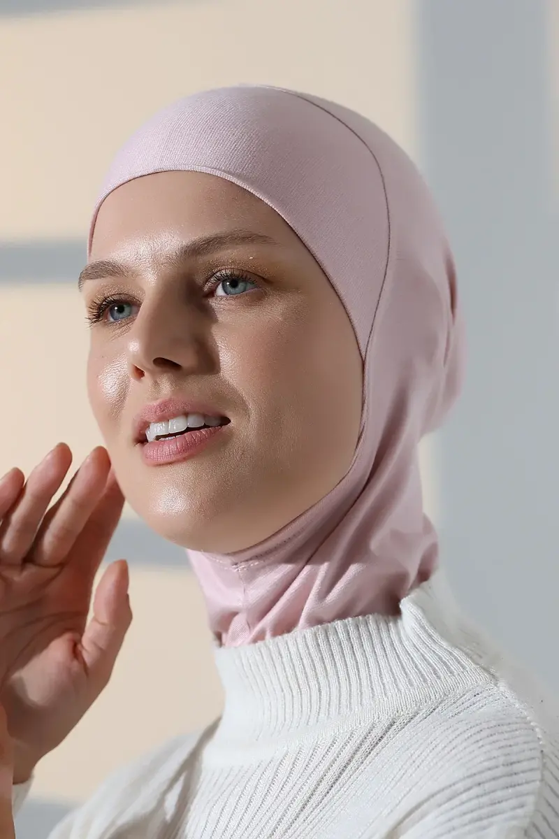 Pratik Boyunluklu Geçmeli Büyük Tesettür Bone - Pembe - 6