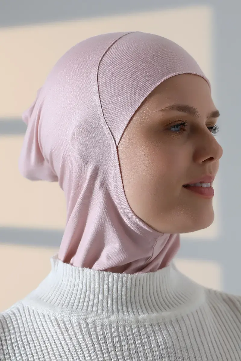 Pratik Boyunluklu Geçmeli Büyük Tesettür Bone - Pembe - 7