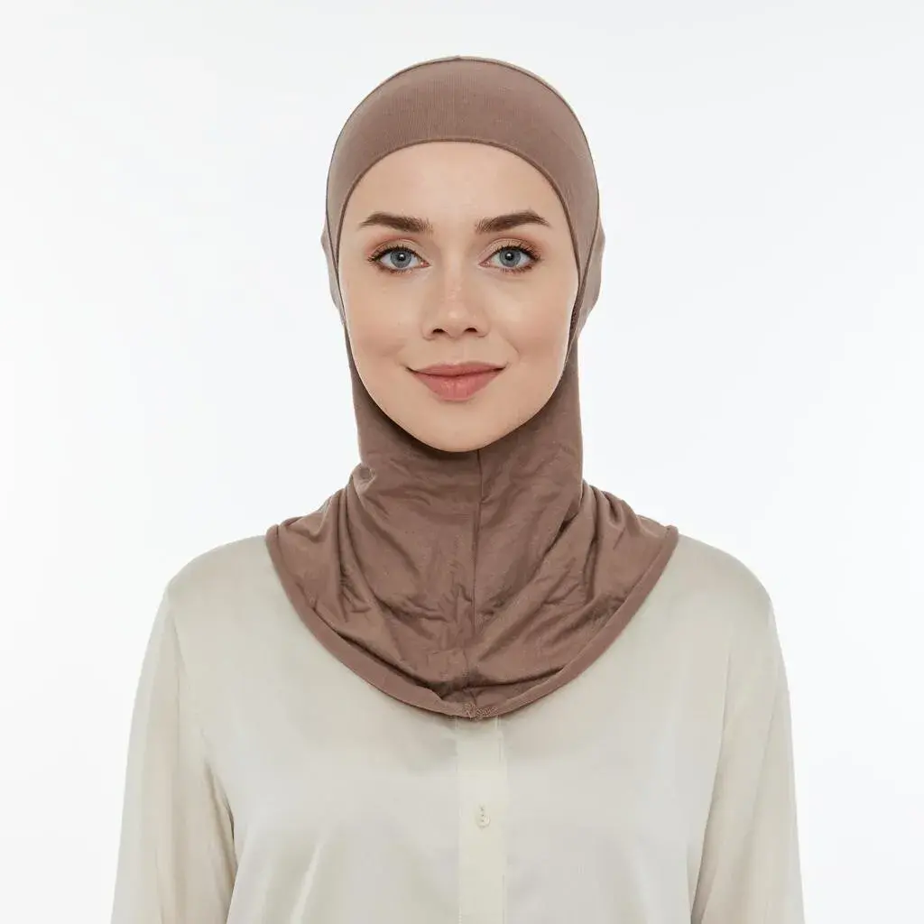 Pratik Boyunluklu Tesettür Hijab Bone Açık Kahverengi - 1