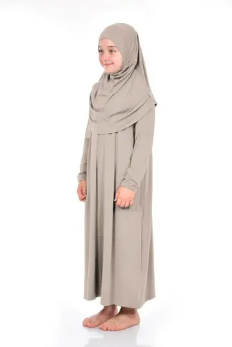 Pratik Çocuk Namaz Elbisesi 8-12 Yaş Ekru - ihvanonline (1)