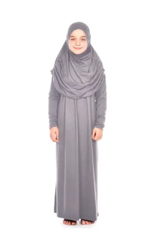 Pratik Çocuk Namaz Elbisesi 8-12 Yaş Gri 