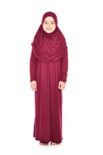 Pratik Çocuk Namaz Elbisesi 8-12 Yaş Kırmızı 