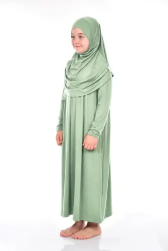 Pratik Çocuk Namaz Elbisesi 8-12 Yaş Mint Yeşili - ihvanonline (1)