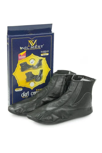 Pratik Fermuarlı, Nefes Alabilen, Su Geçirmez Deri Mest Çorap Siyah - 1