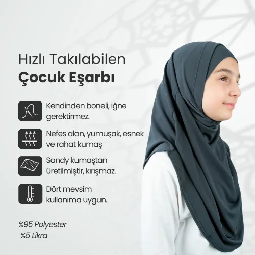 Pratik Hazır Geçmeli Boneli Çocuk Şal Antrasit - 5