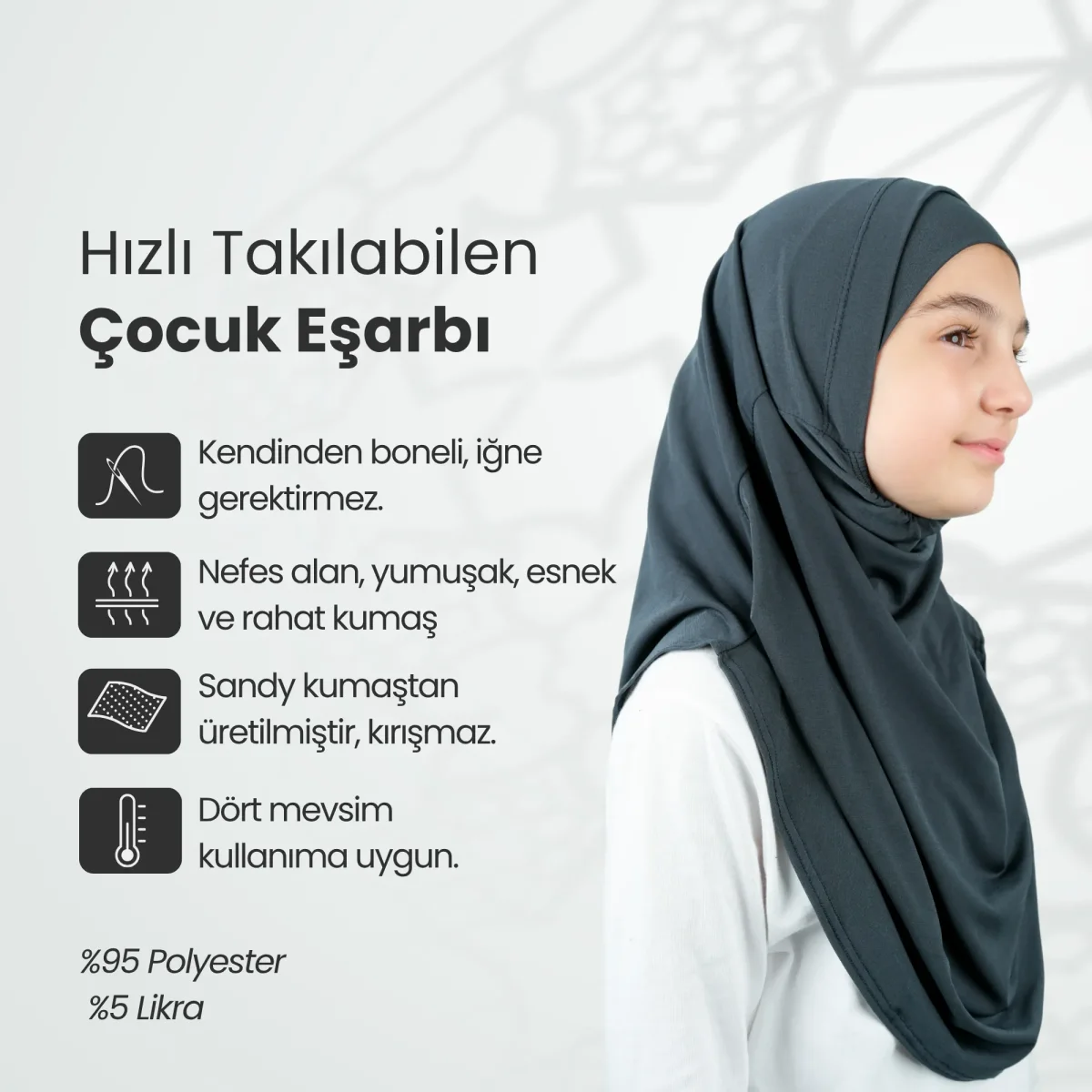 Pratik Hazır Geçmeli Boneli Çocuk Şal Antrasit - 5