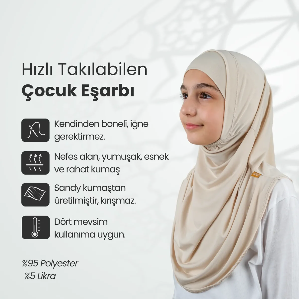 Pratik Hazır Geçmeli Boneli Çocuk Şal Bej - 7