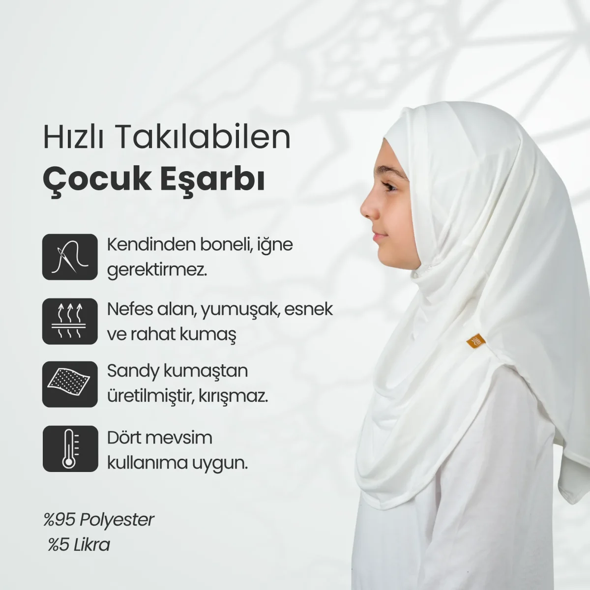 Pratik Hazır Geçmeli Boneli Çocuk Şal Beyaz - 7