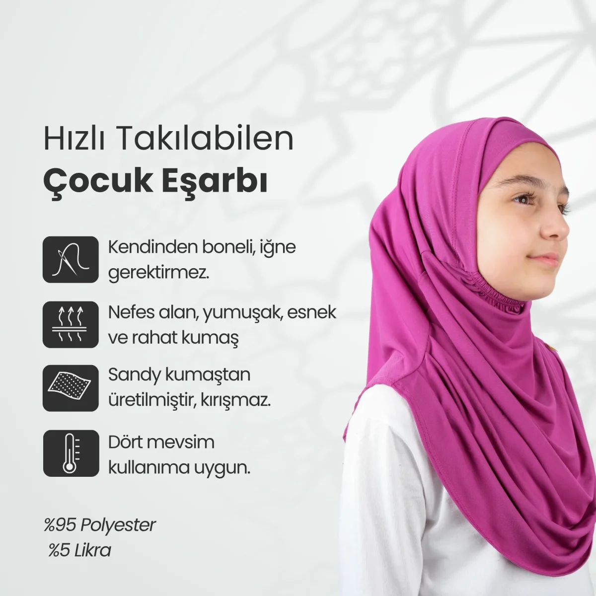 Pratik Hazır Geçmeli Boneli Çocuk Şal Fuşya - 6