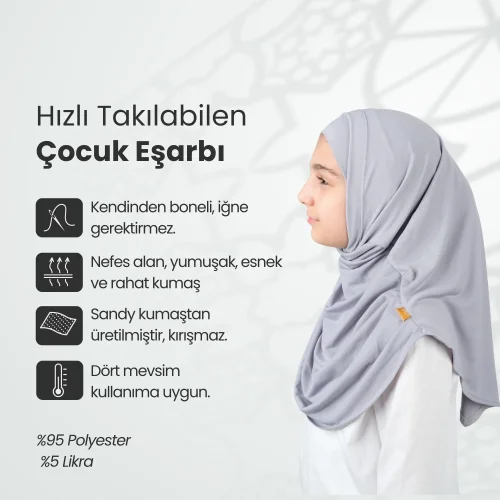 Pratik Hazır Geçmeli Boneli Çocuk Şal Gri - 6