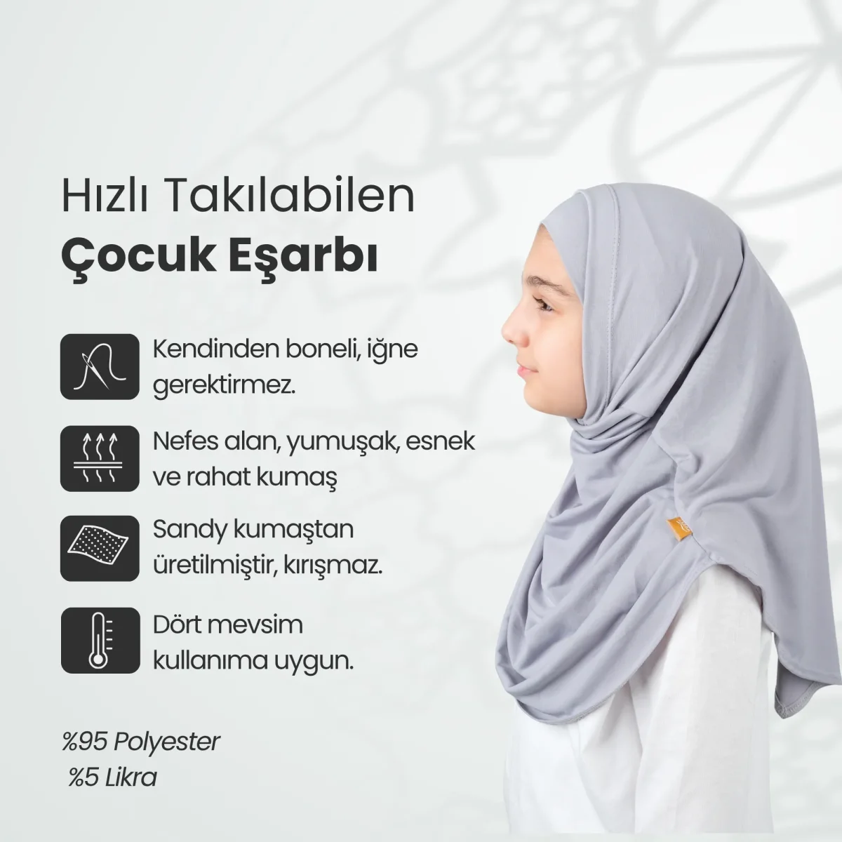 Pratik Hazır Geçmeli Boneli Çocuk Şal Gri - 6