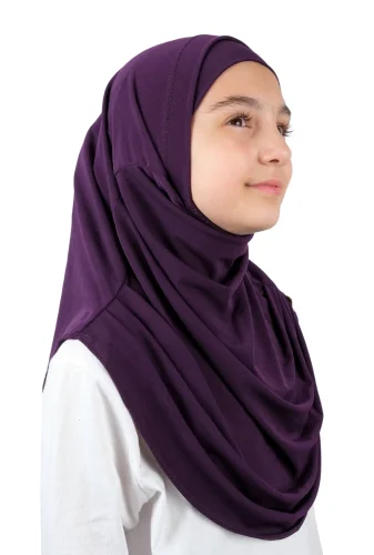 Pratik Hazır Geçmeli Boneli Çocuk Şal Mürdüm - 3