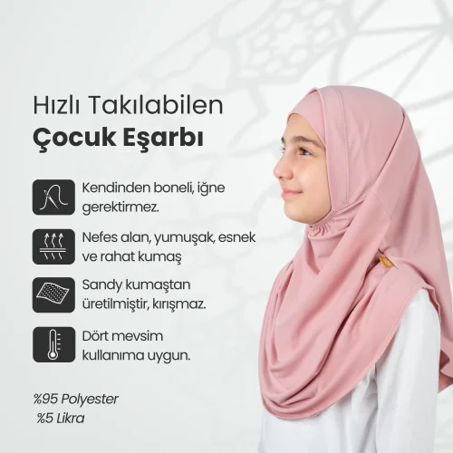 Pratik Hazır Geçmeli Boneli Çocuk Şal Pembe - 6