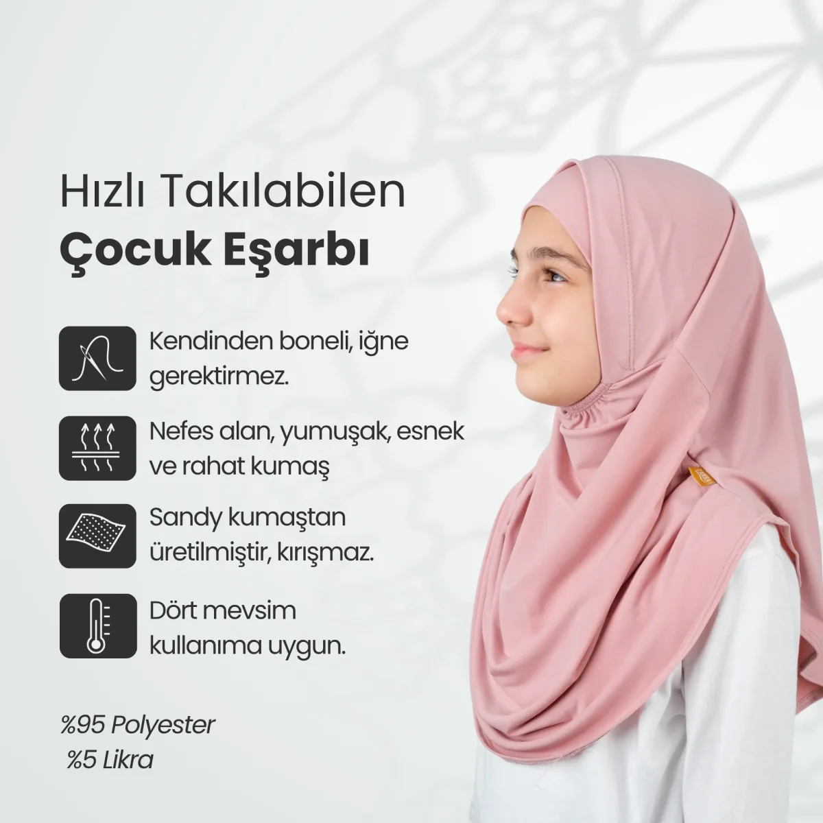 Pratik Hazır Geçmeli Boneli Çocuk Şal Pembe - 6