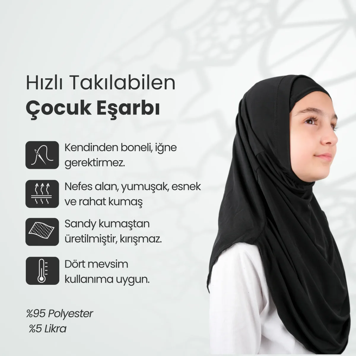 Pratik Hazır Geçmeli Boneli Çocuk Şal Siyah - 7