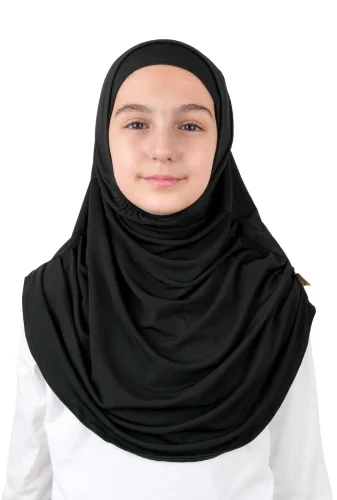 Pratik Hazır Geçmeli Boneli Çocuk Şal Siyah 