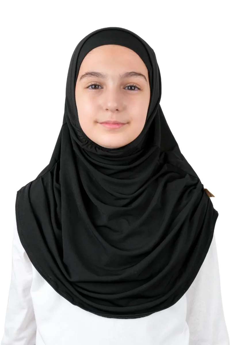 Pratik Hazır Geçmeli Boneli Çocuk Şal Siyah - 1