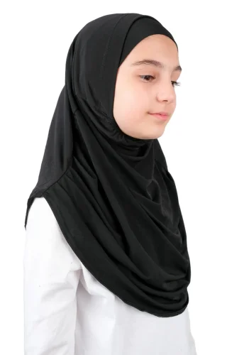 Pratik Hazır Geçmeli Boneli Çocuk Şal Siyah - 2