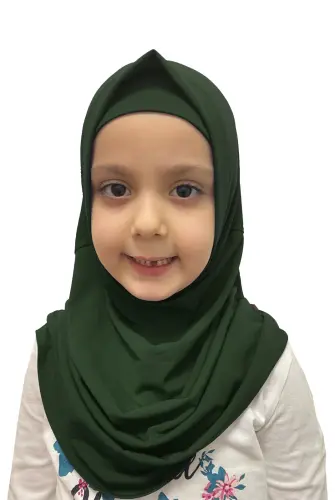 Pratik Hazır Geçmeli Çocuk Eşarp Haki 