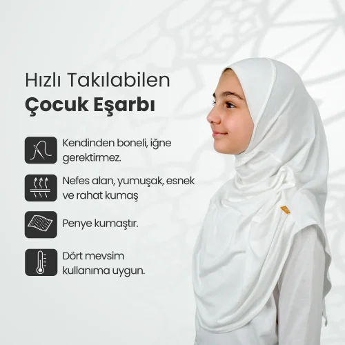 Pratik Hazır Geçmeli Çocuk Şal Beyaz - 2