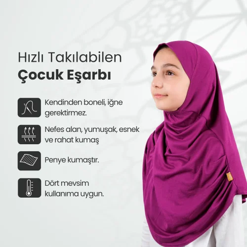 Pratik Hazır Geçmeli Çocuk Şal Fuşya - 2