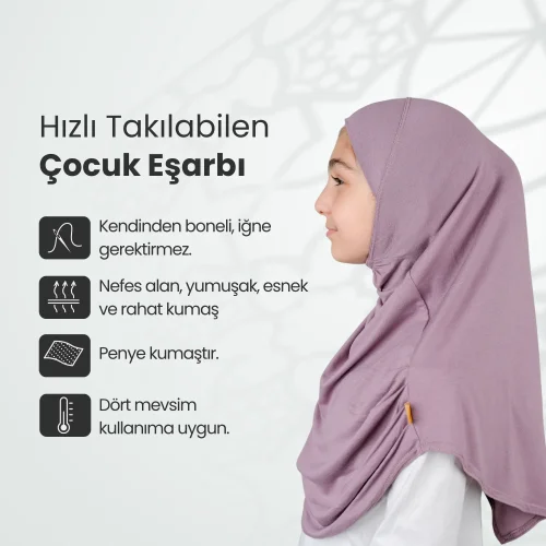 Pratik Hazır Geçmeli Çocuk Şal Gül Kurusu - 2