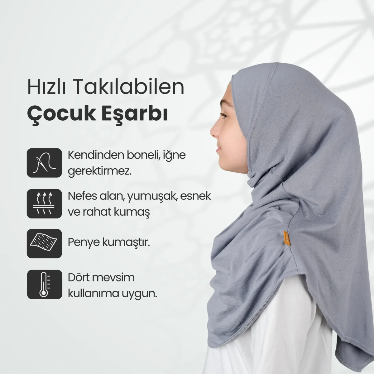 Pratik Hazır Geçmeli Çocuk Şal Koyu Gri - 2