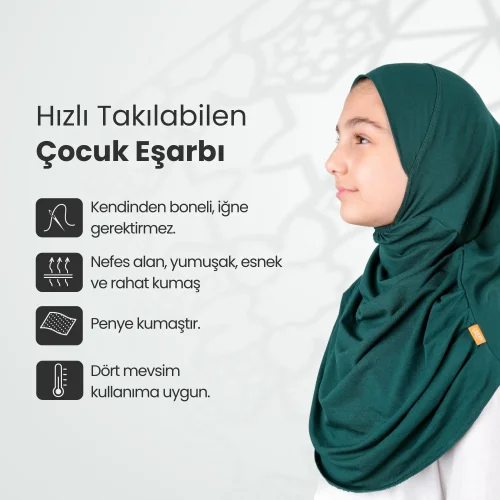 Pratik Hazır Geçmeli Çocuk Şal Koyu Yeşil - 2