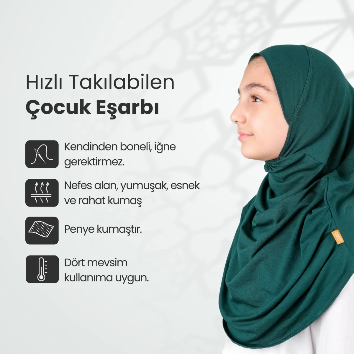 Pratik Hazır Geçmeli Çocuk Şal Koyu Yeşil - 2