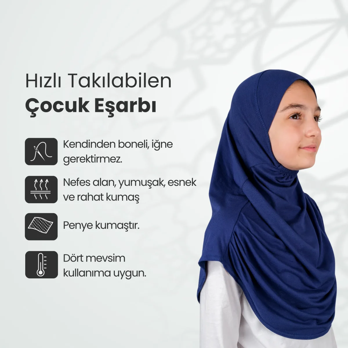 Pratik Hazır Geçmeli Çocuk Şal Lacivert - 2