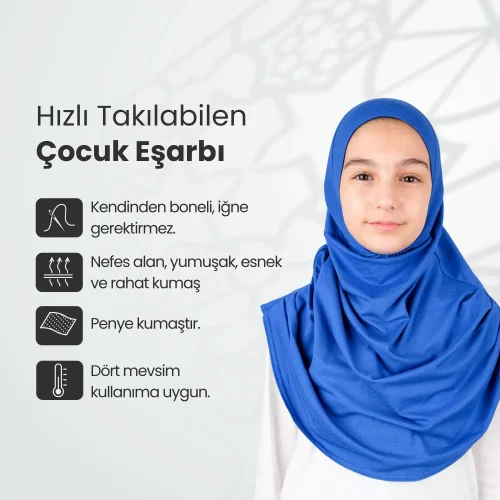 Pratik Hazır Geçmeli Çocuk Şal Mavi - 2