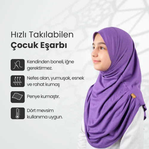 Pratik Hazır Geçmeli Çocuk Şal Mor - 2