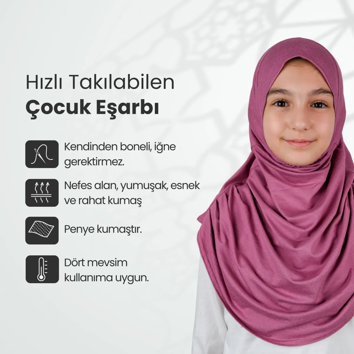 Pratik Hazır Geçmeli Çocuk Şal Pembe - 2