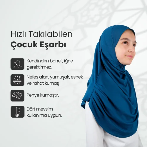 Pratik Hazır Geçmeli Çocuk Şal Petrol - 2