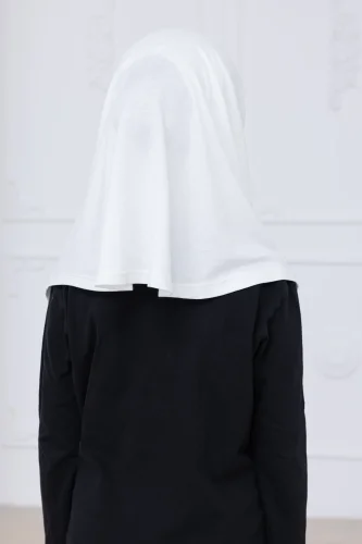 Pratik Hazır Geçmeli Çocuk Şal, Kendinden Boneli Lastikli Hijab Başörtü Beyaz - 7