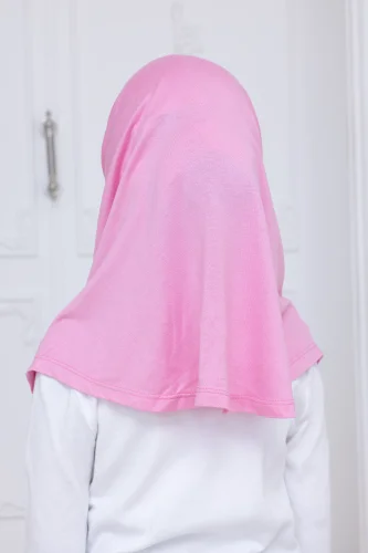 Pratik Hazır Geçmeli Çocuk Şal, Kendinden Boneli Lastikli Hijab Başörtü Pembe - 7