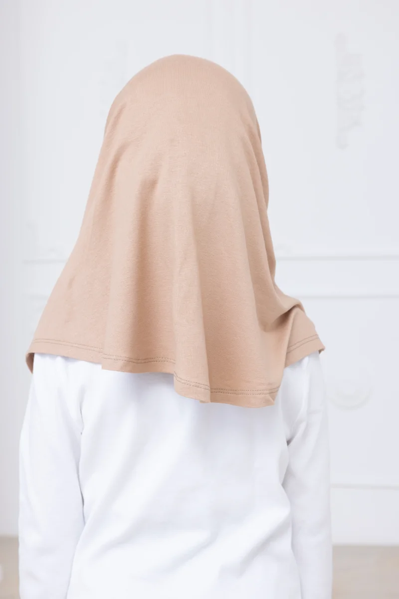 Pratik Hazır Geçmeli Çocuk Şal, Kendinden Boneli Lastikli Hijab Başörtü Vizon - 6