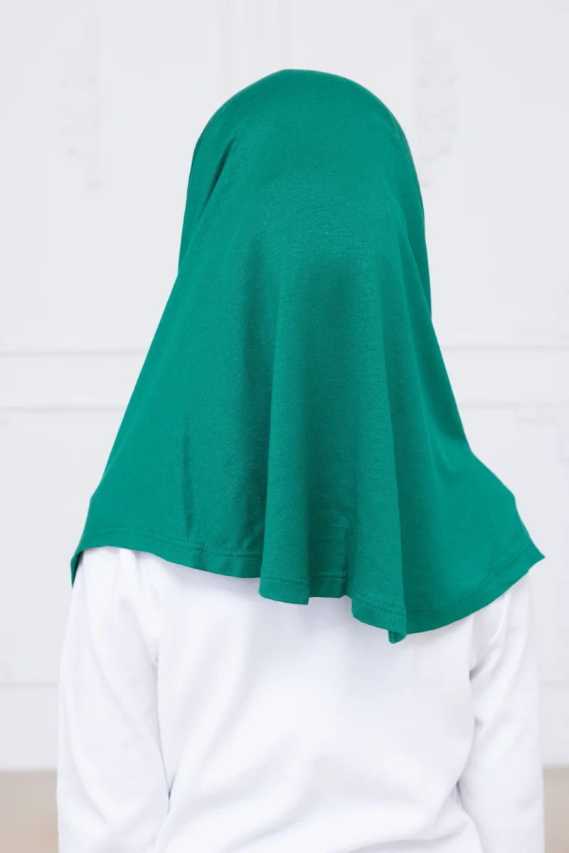 Pratik Hazır Geçmeli Çocuk Şal, Kendinden Boneli Lastikli Hijab Başörtü Yeşil - 8