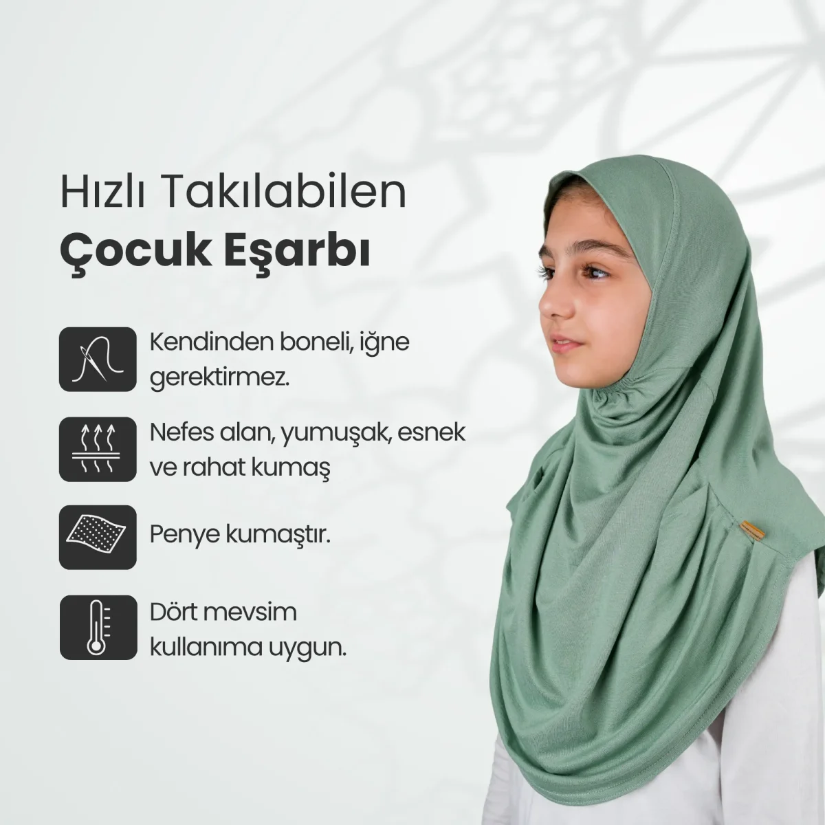 Pratik Hazır Geçmeli Çocuk Şal Yeşil - 2