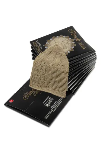 Prayer Cap Lace Light Brown (Dozen) - İhvan (1)