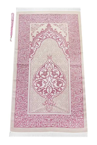 Prayer Rug with Pearl Rosary Boxed Set With Window Pink Color - 2