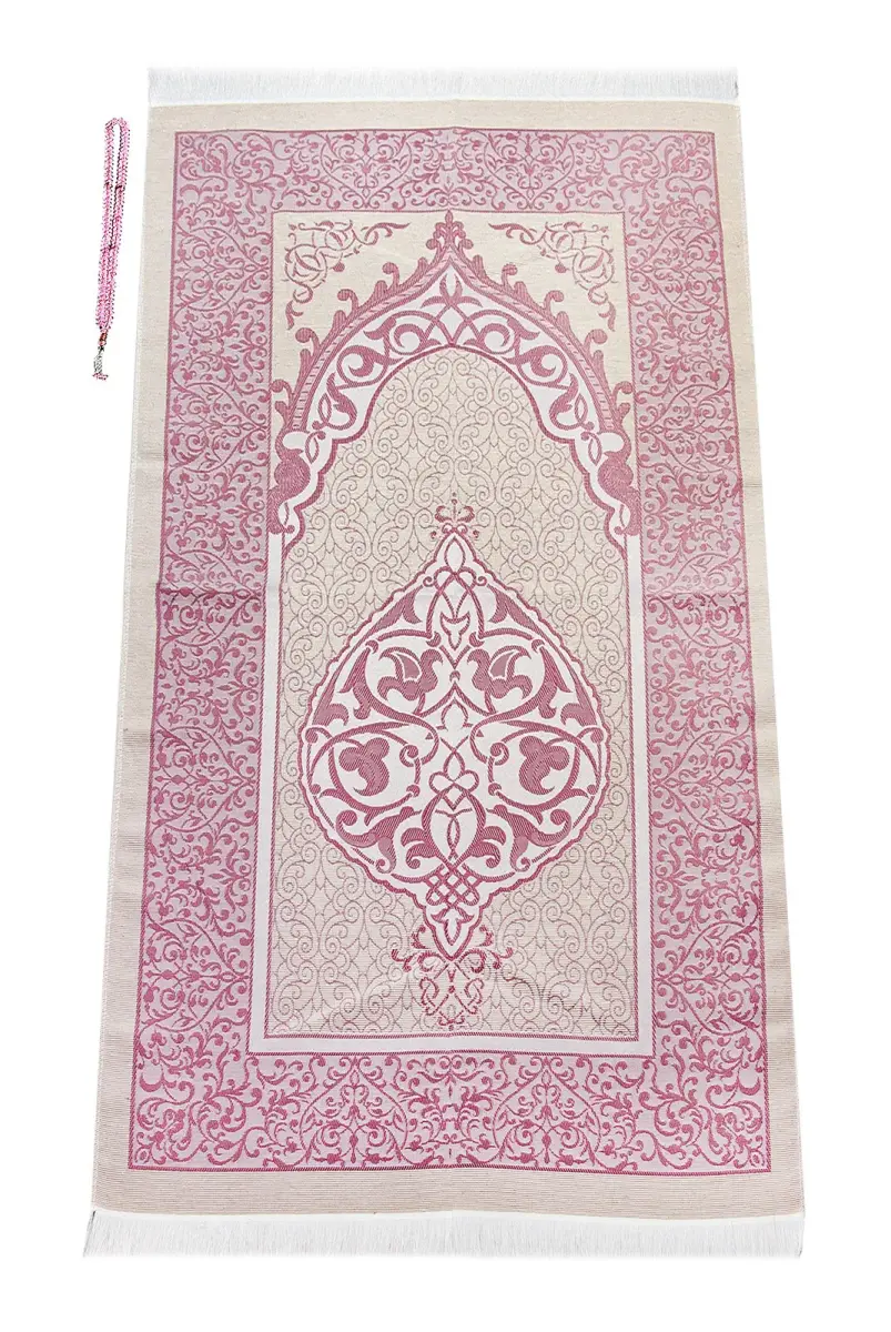 Prayer Rug with Pearl Rosary Boxed Set With Window Pink Color - 2