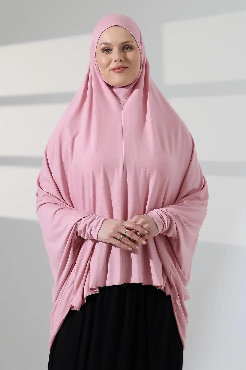 Pudra Hazır Pratik Sultanbaş Tesettür Kollu Penye Sufle Eşarp Hijab - 1